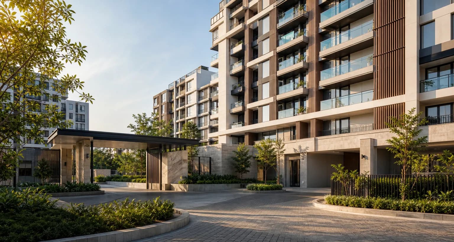 Modern residential development entrance